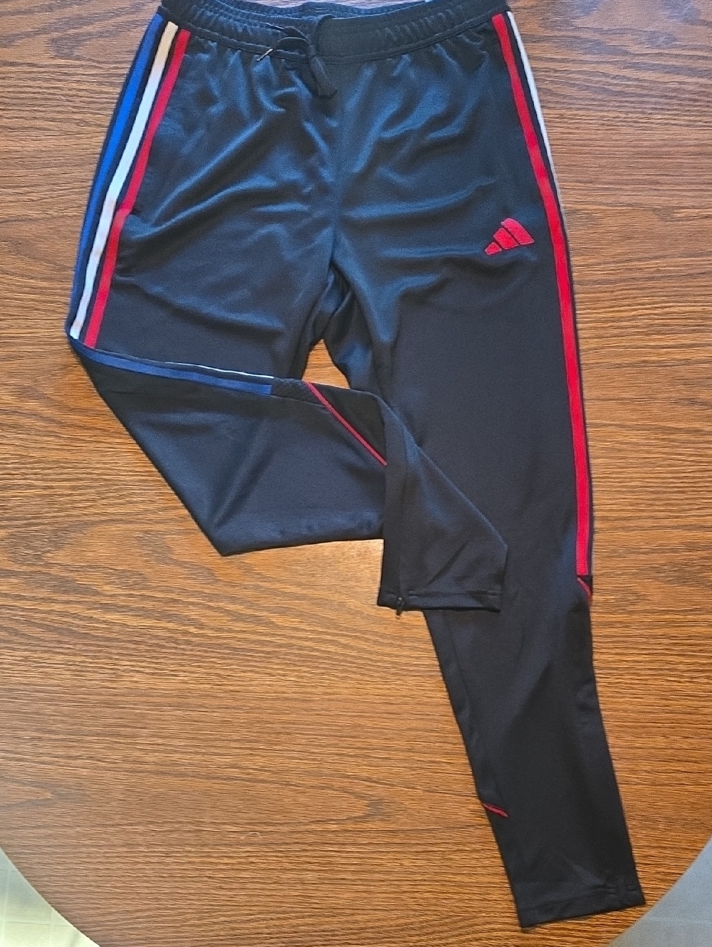 Mens' Black Adidas Athletic Football Pants with Red, White And Blue Trim